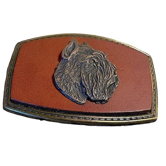 Vintage Bouvier des Flandres Leather and metal Belt Buckle - Picture 1 of 5